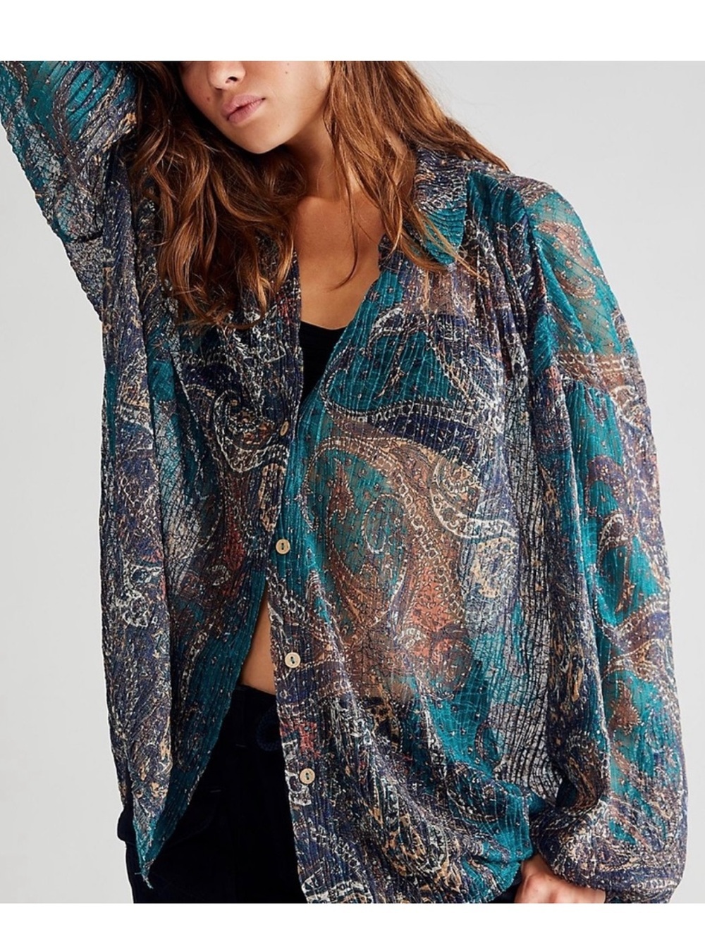FREE PEOPLE Printed Paisley Print Sheer Oversized Tunic Small